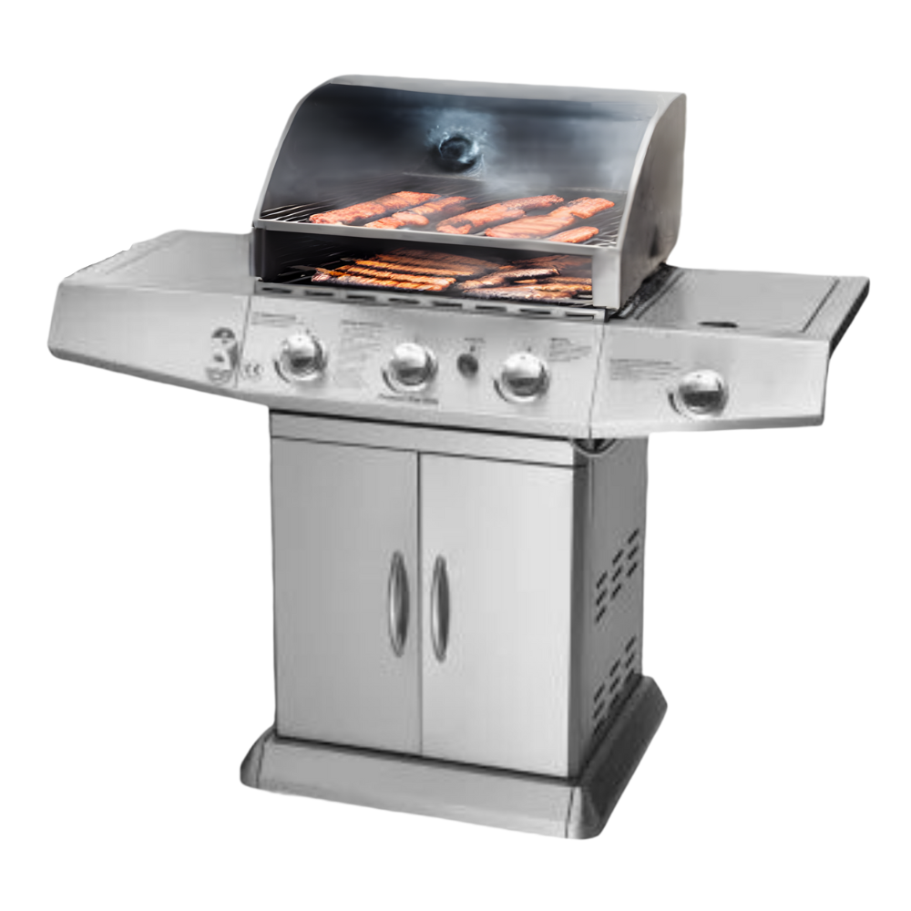 Gas BBQ Grill with Three Burners + Side Stove