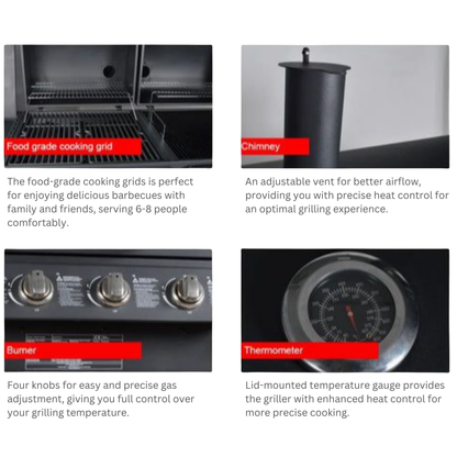 KEYO 3-Burner Gas-Charcoal & Smoker Combo Grill