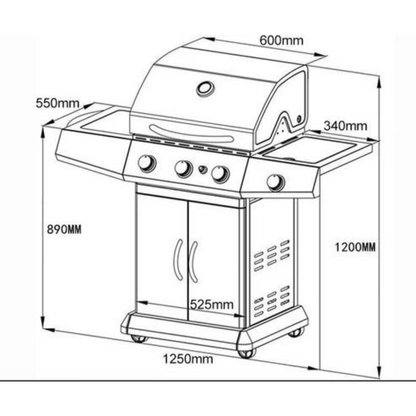 Gas BBQ Grill with Three Burners + Side Stove